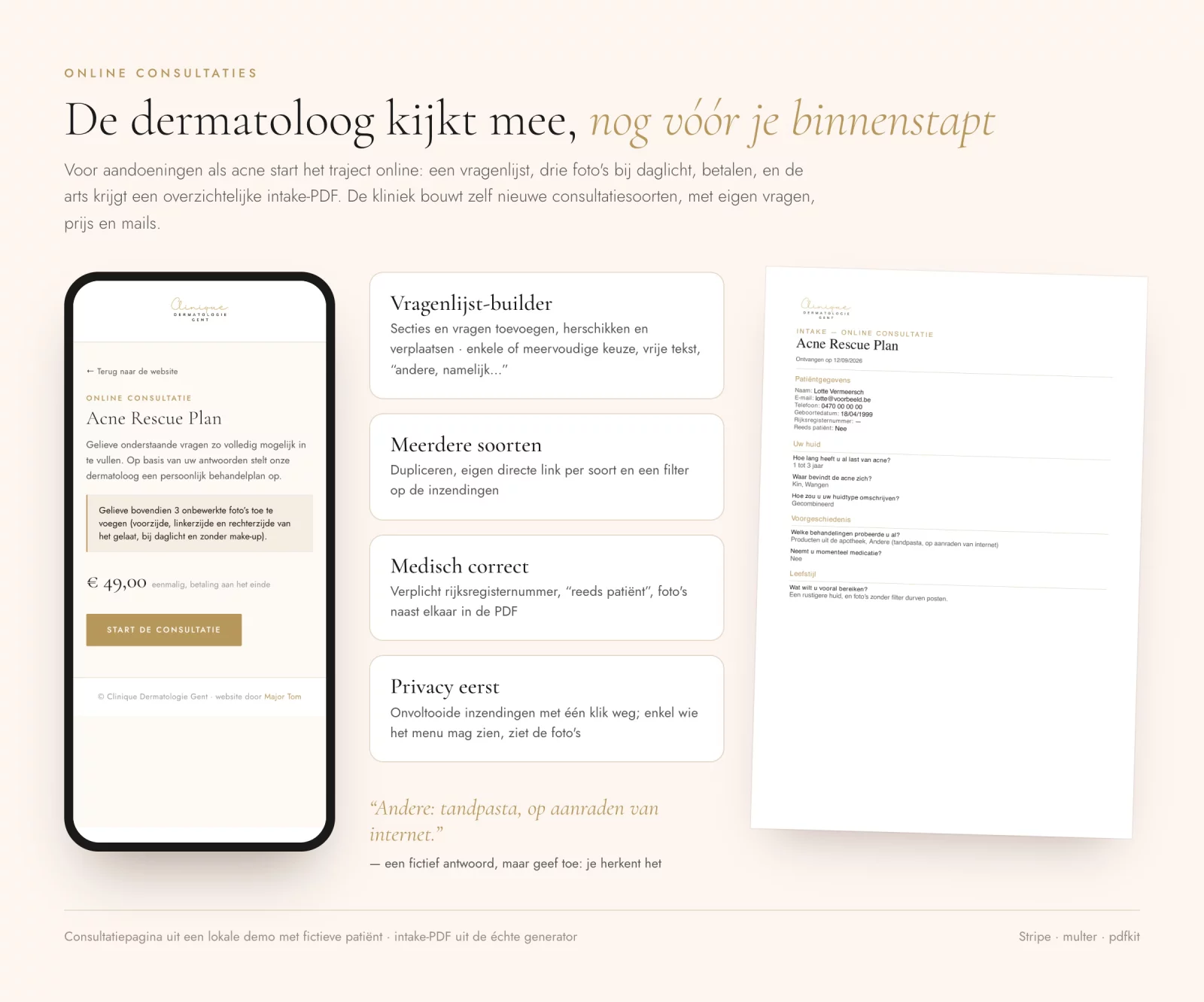 De online consultatie op gsm en de intake-PDF voor de arts
