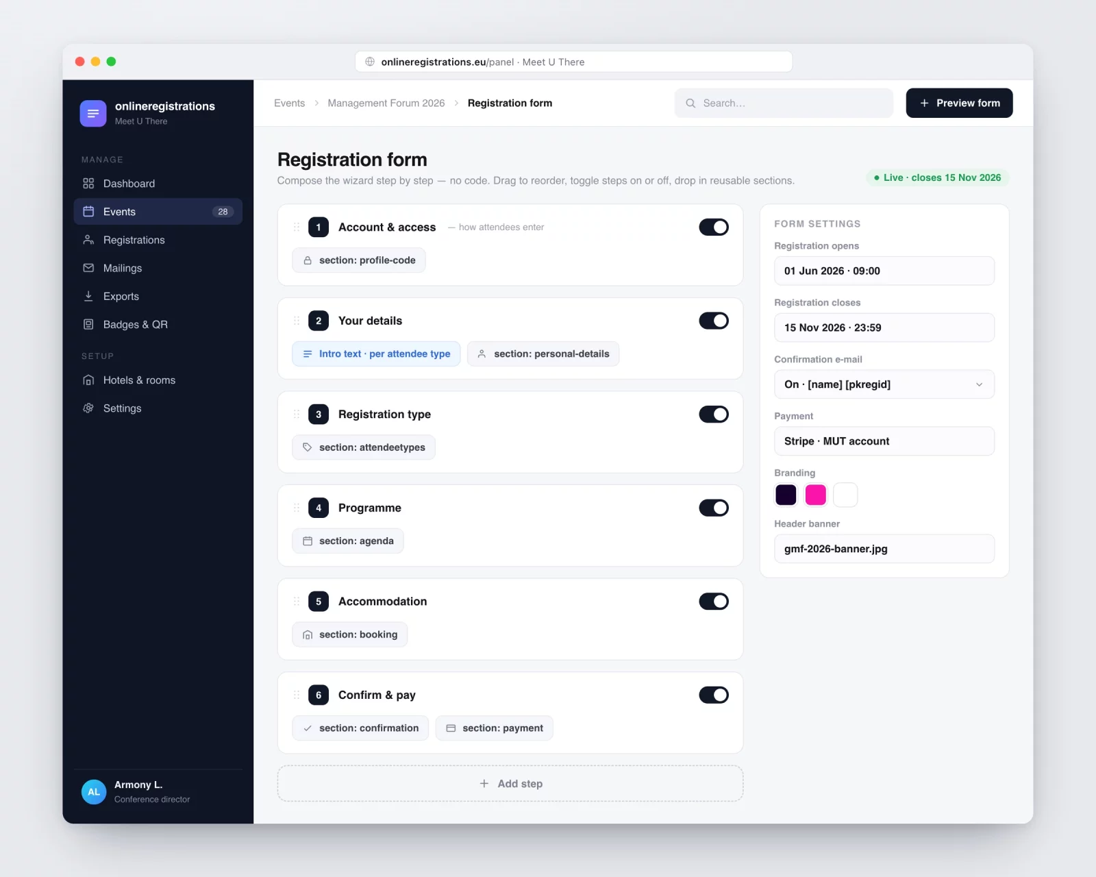 Panel: the form builder