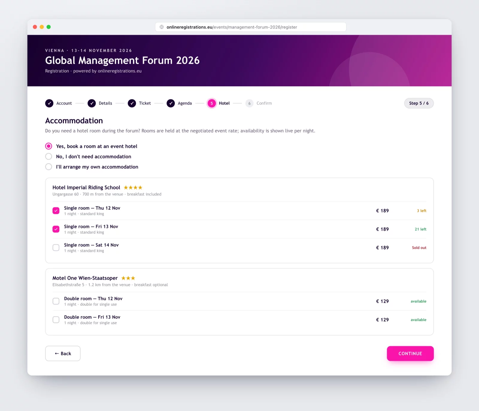 Hotel booking inside the form