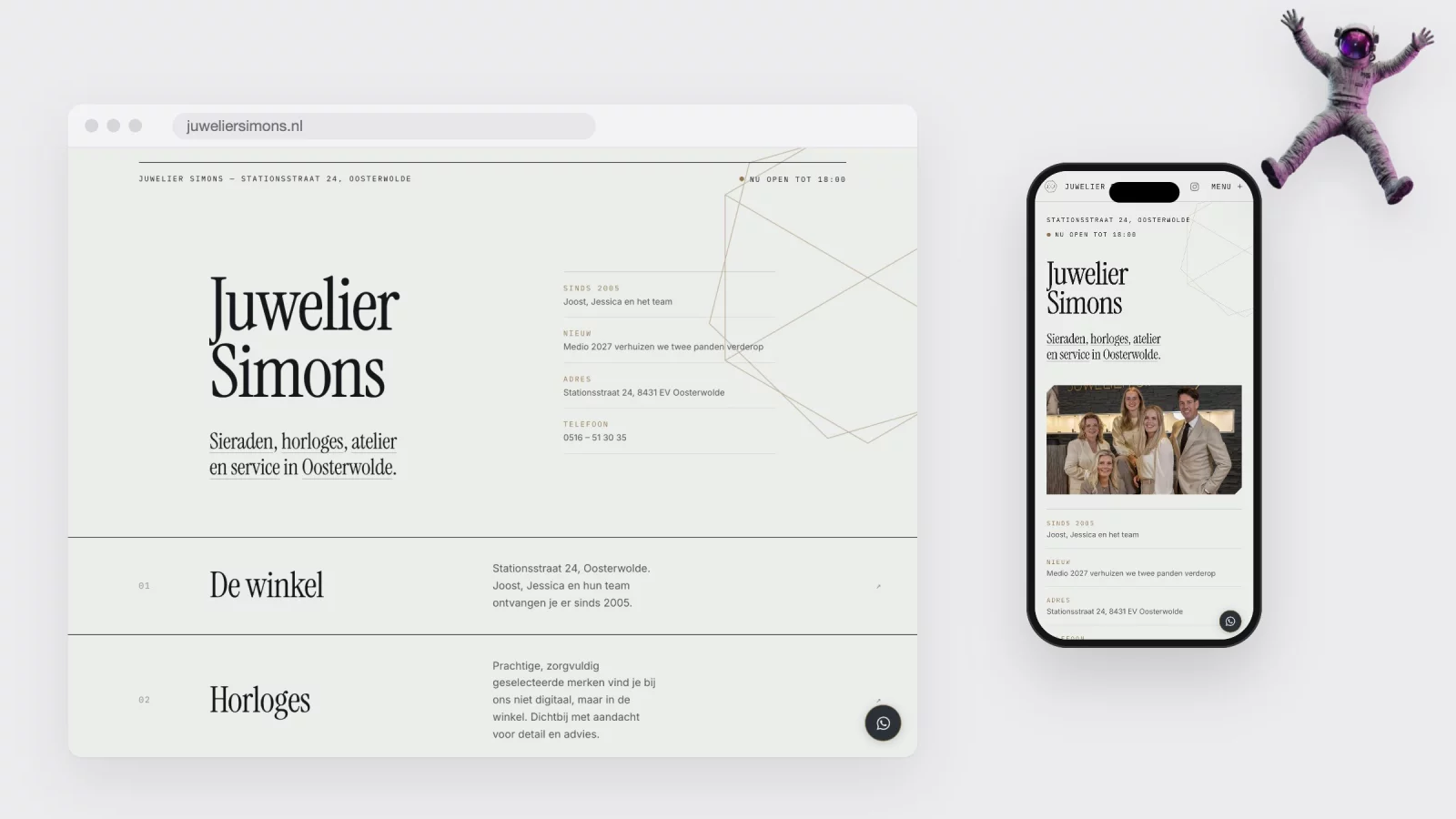 The home page of juweliersimons.nl on desktop and phone