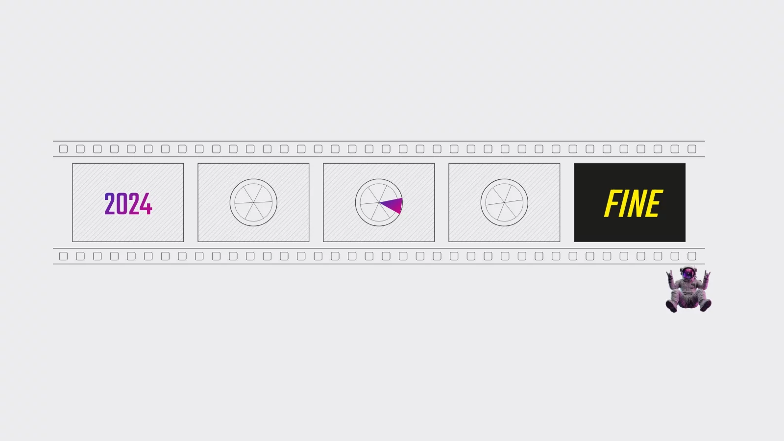 Schema: een filmstrook die begint met 2024 en eindigt met het woord Fine