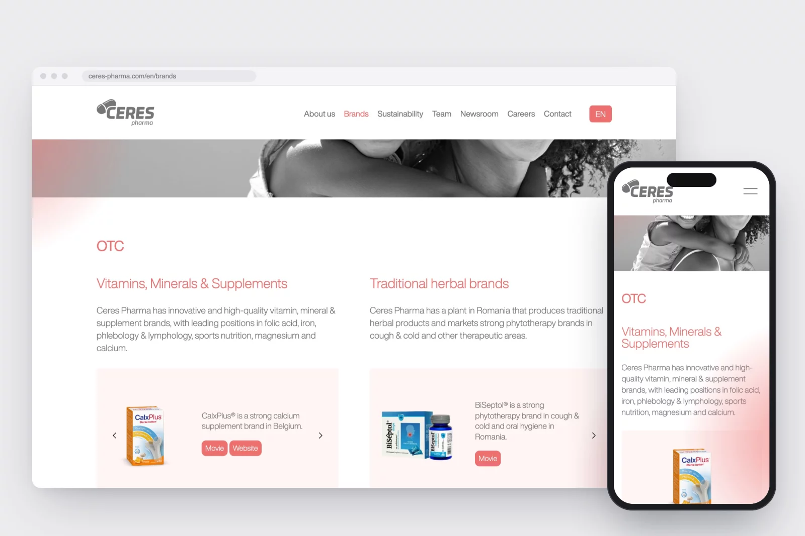 De merkenpagina van ceres-pharma.com met merken per domein