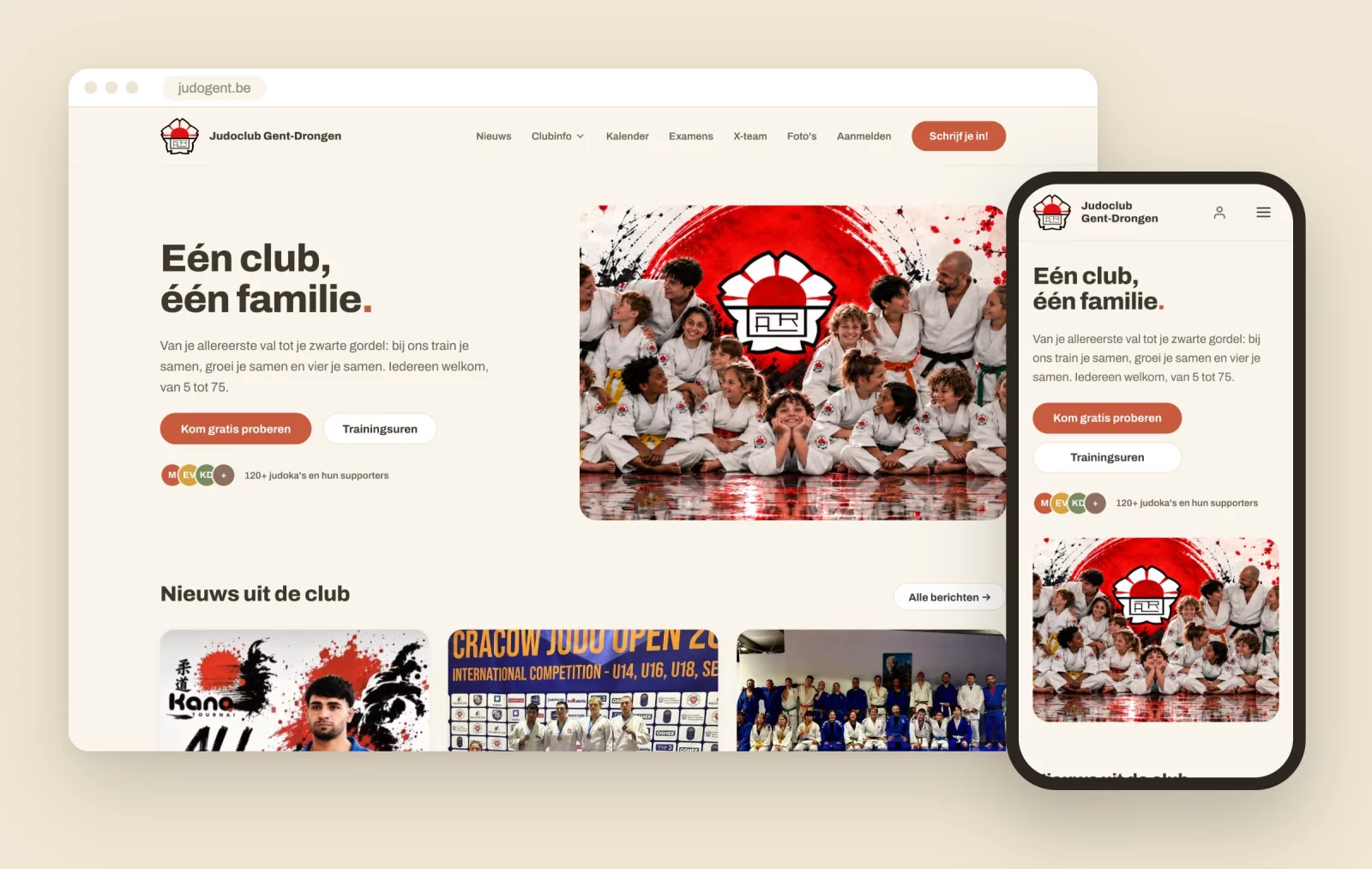 The judogent.be homepage on desktop and on a phone