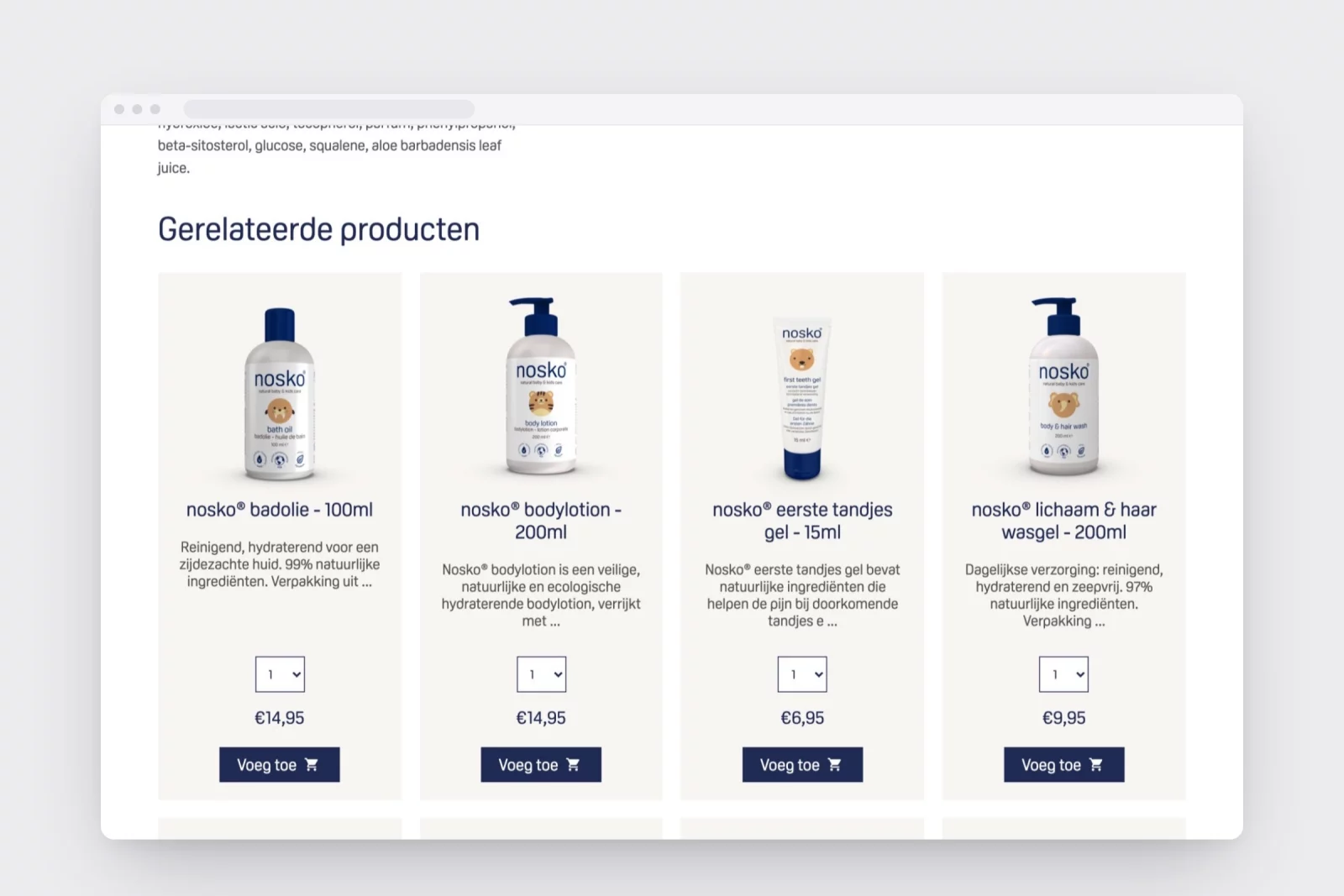 Verzorgingsproducten voor baby&rsquo;s in de nosko-webshop uit 2021