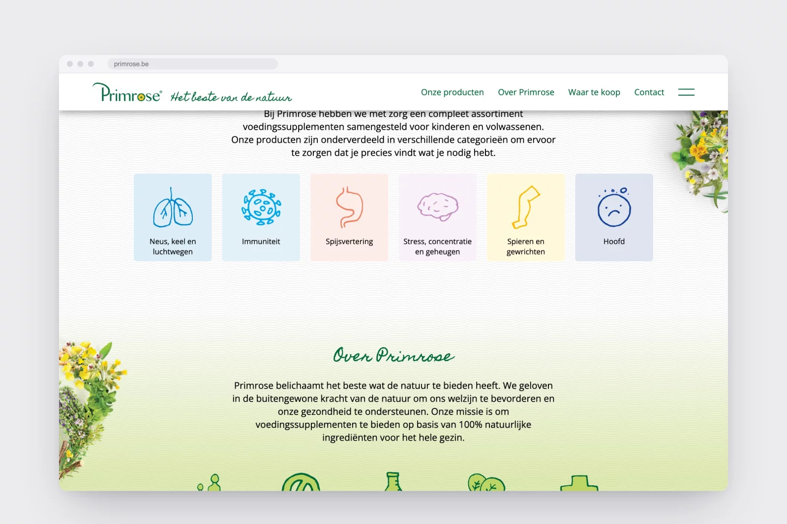 Iconen per klacht op de homepage van primrose.be