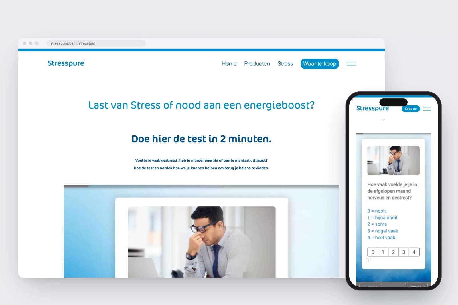 De stresstest van stresspure.be op desktop en op een gsm